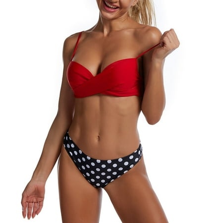 Tponi Two Piece Swimsuit for Women 5499 Swimsuit Clearance Sleeveless Printed Bikini Red S (US:4-8)