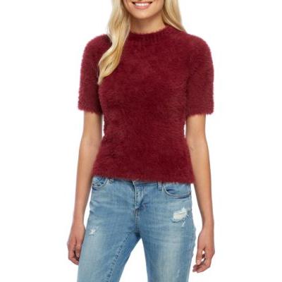 Kensie Berry Juice Short Sleeve Mock Neck Eyelash Sweater