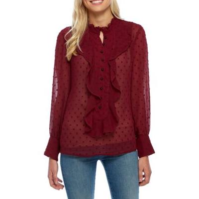 Kensie Crinkle Dot Blouse KS0K4771 (Berry Juice) Women's Blouse