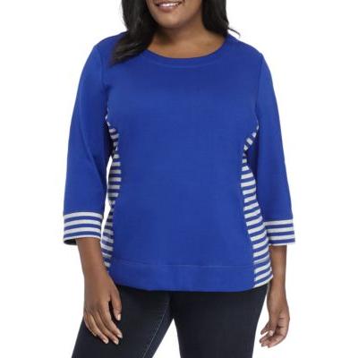 Kim Rogers Blue/Grey Plus Size3/4 Sleeve Promo Top