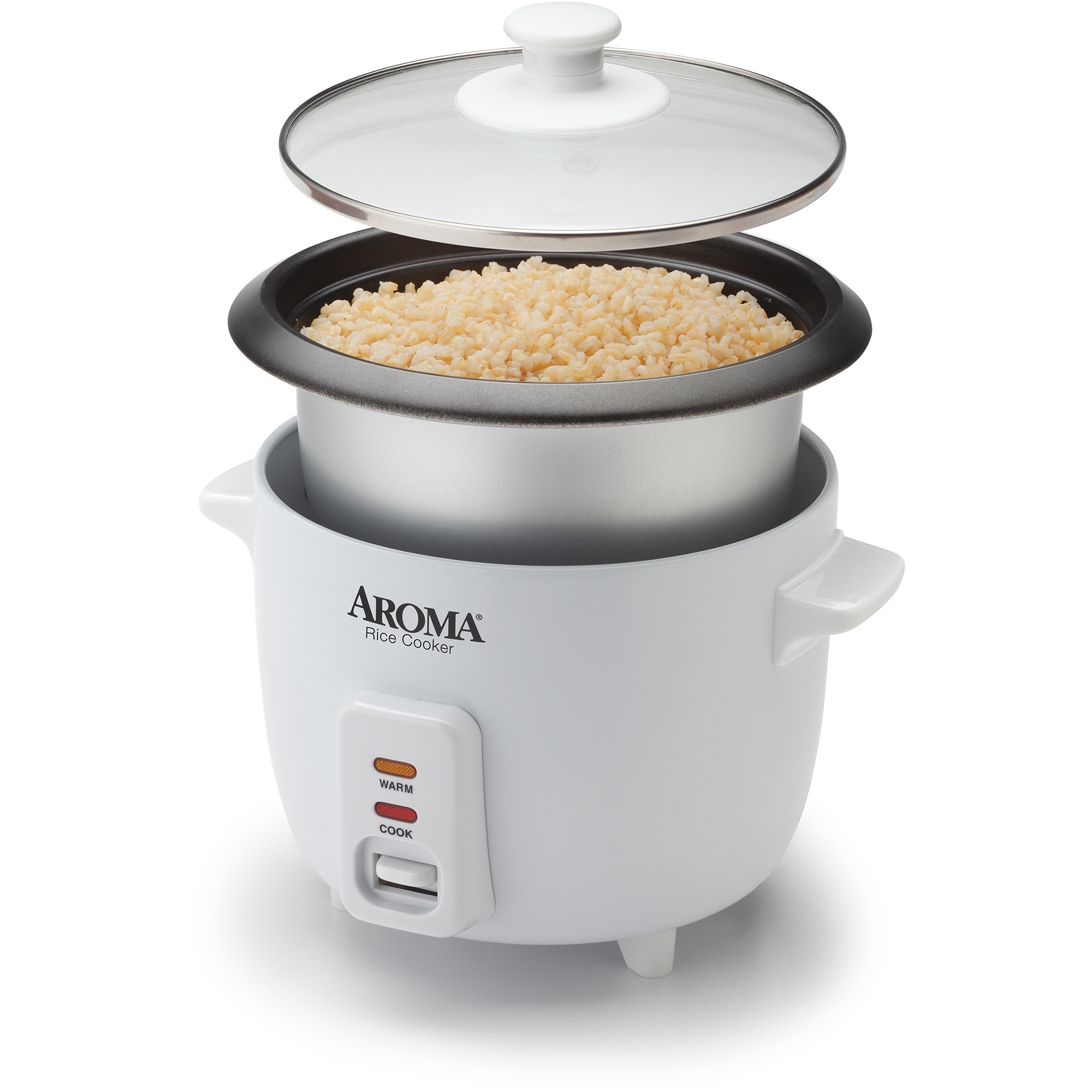 Aroma 6 Cup Non-Stick Pot Style White Rice Cooker, 3 Piece