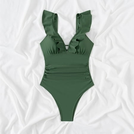 Tponi One Piece Swimsuit for Women 4742 Swimsuit Clearance Sleeveless Printed Bikini Green S (US:4)