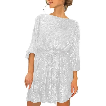 Rrunsv Cute Dresses for Women Summer Dress Casual Womens Fashion Short Sleeve Maxi Dress Long Color Block Dress Silver S