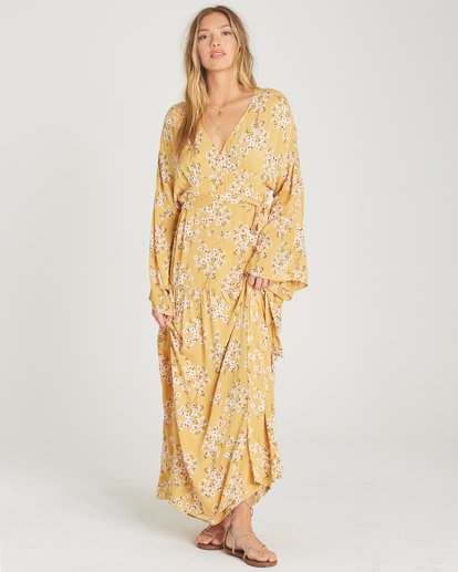 Billabong Women's Casual Dresses GDU_GOLDEN - Golden Hour & White Floral Tie-Waist My Favorite Maxi Dress - Juniors