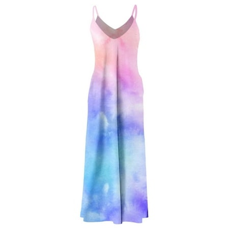 Rrunsv Womens Plus Size Dresses Women S Summer Casual Sleeveless V Neck Swing Dress Flowy Tiered Maxi Beach Sundress F XL