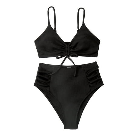 QUYUON Ladies Bikini Swimsuits 2 Piece String Cheeky Bathing Suit Bikini Solid Set Swimsuit Filled Bra Swimwear Beachwear Style-2564 Cheeky Swimsuit B