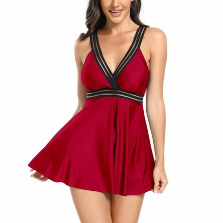 Tponi Two Piece Trendy Swimsuits for Women 3535 Women Swimsuit Clearance Sleeveless Solid Bikini Wine L (US:L)