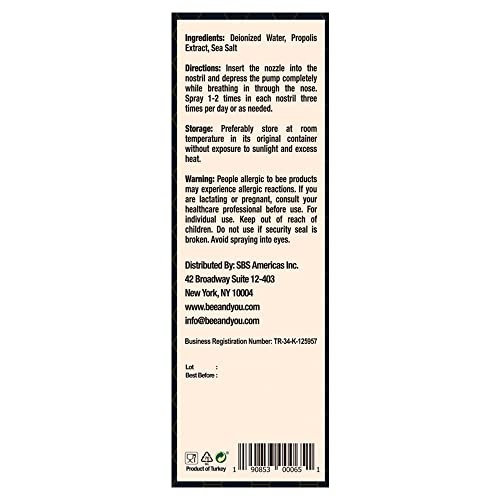 BEE and You Natural Propolis Nasal Spray 1 Fl Oz | Congestion Relief Drug Free & Alcohol Free Medical Grade Propolis Nose Drops, Sinus Relief, Allergy thumbnail