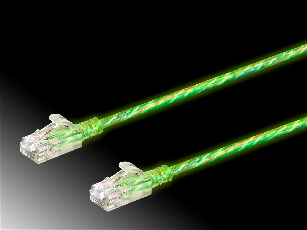 Monoprice Cat6 Ethernet Patch Cable - 0.5 Feet - Glow Glow in the Dark, Snagless RJ45 Stranded 550MHz UTP Pure Bare Copper Wire 28AWG - SlimRun Series