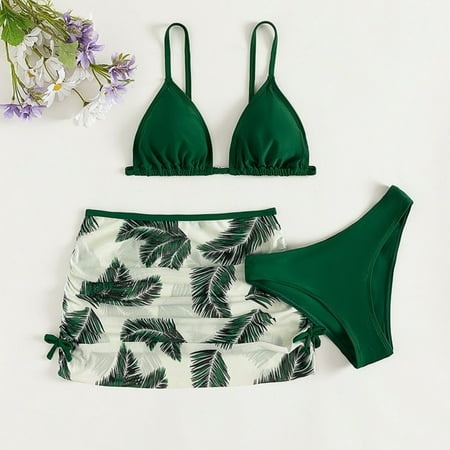 Tponi Two Piece Swimsuit for Women 5075 Swimsuit Clearance Sleeveless Printed Bikini Green 12Y (US:12-13Years)
