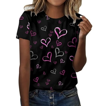 AdBFJAF Womens Long Sleeve T Shirts Loose Fit Women Fashion Casual Top Shirt Short Sleeve Round Neck Printed T Shirt Loose Soft Top Blouse 3439 Womens