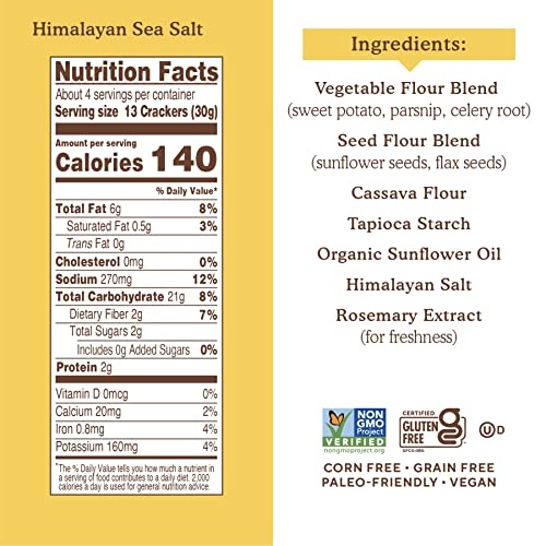Simple Mills Veggie Pita Crackers, Himalayan Salt - Gluten Free, Vegan, Healthy Snacks, Paleo Friendly, 4.25 Ounce (Pack of 3) thumbnail