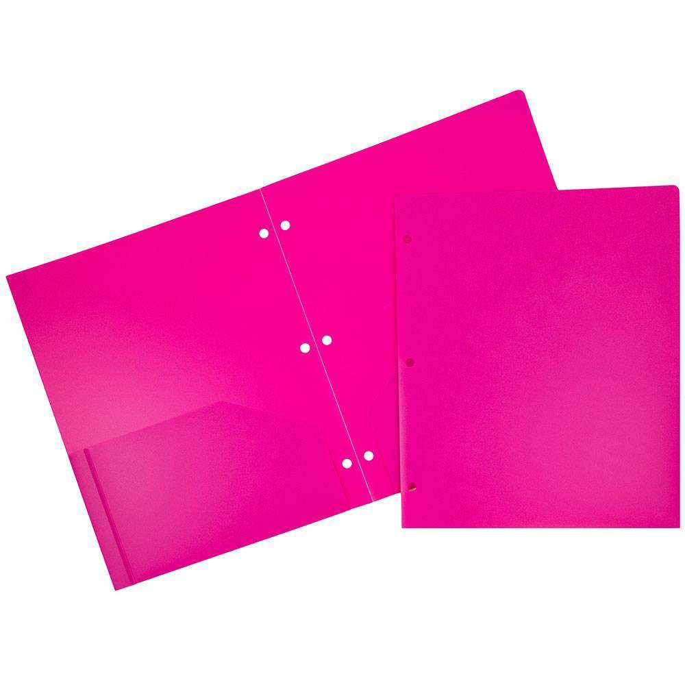 JAM Paper Plastic 2 Pocket 3 Hole Punch Fuchsia Pink Folder  108/pack