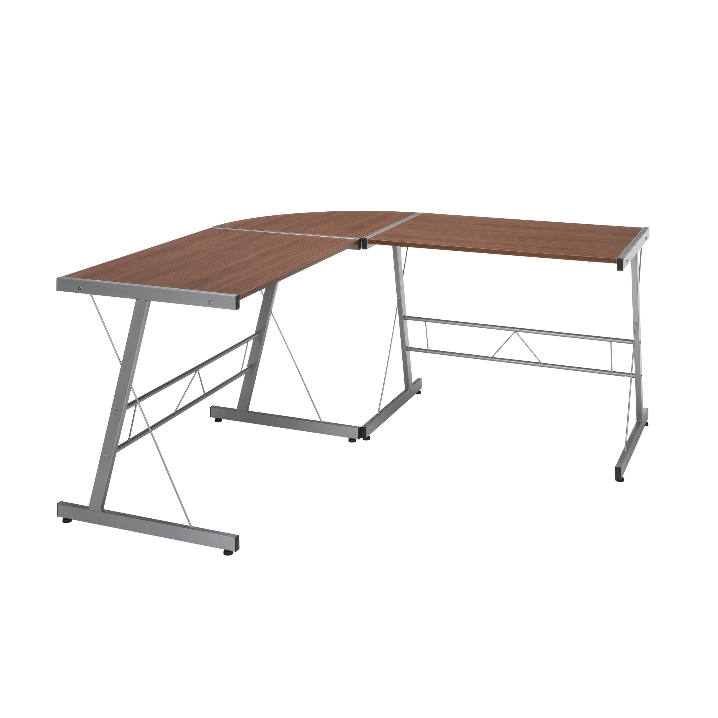 ESS-1021-SLV-WNT 60 in. Metal Frame L-Shaped Desk, Corner Computer Desk, Walnut