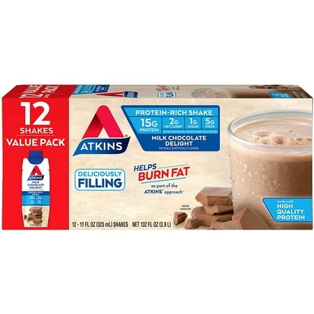 Atkins Gluten Free Protein-Rich Shake  Milk Chocolate Delight  Keto Friendly (Pack of 12)  11 Fl Oz