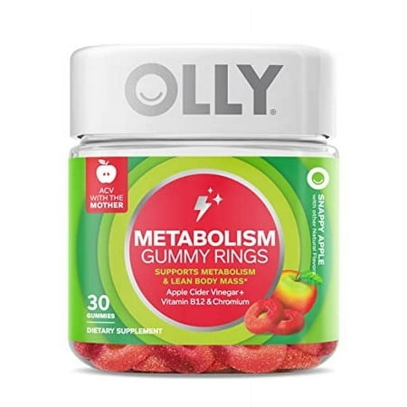 OLLY Metabolism Gummy Rings  Apple Cider Vinegar  Vitamin B12  Chromium  Energy and Digestive Health  Chewable Supplement  Apple Flavor - 30 Count