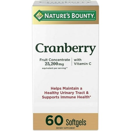 Nature S Bounty Cranberry Dietary Supplement  Supports Urinary Tract and Immune Health  Softgels  25 200 Mg  60 Ct