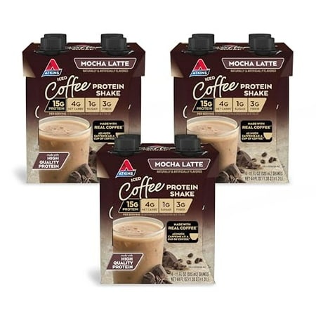 Atkins Mocha Latte Iced Coffee Protein Shake  15g Protein  Low Glycemic  4g Net Carb  1g Sugar  Keto Friendly