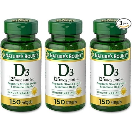 Nature S Bounty Vitamin D3 125 Mcg-5000 IU Softgels  Maximum Strength 150 Ea ( Pack of 3)