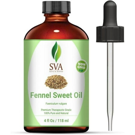 SVA Fennel Sweet Essential Oil- 118 Ml (4 Fl. Oz.) 100% Pure  Natural & Premium Therapeutic Grade for Glowing Skin  Strengthened Hair  Aromatherapy & 