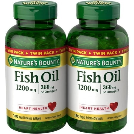 Nature S Bounty Fish Oil  Dietary Supplement with 360mg Omega-3  Supports Heart Health  1200mg  200 Softgels (Pack of 2)