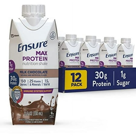 Ensure Max Protein Nutrition Shake with 30g of Protein  1g of Sugar  High Protein Shake  Milk Chocolate  11 Fl Oz (Pack of 12)