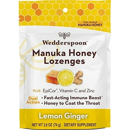 Wedderspoon Manuka Honey Immunity Lozenges with Epicor  Zinc  Vitamin C â€“ Lemon & Ginger  2.6 Oz (Pack of 1)  Boosts Immunity Within Two Hours