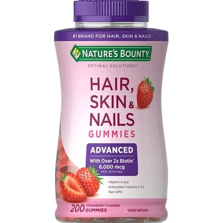 Nature S Bounty Optimal Solutions Advanced Hair  Skin  Nails  2X Biotin  200 Strawberry Gummies