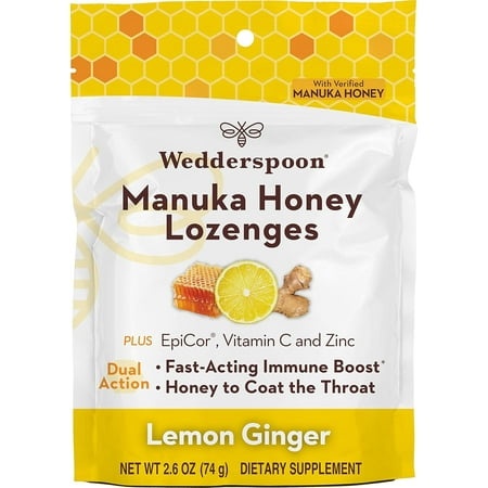 Wedderspoon Manuka Honey Immunity Lozenges with Epicor  Zinc  Vitamin C – Lemon & Ginger  2.6 Oz (Pack of 1)  Boosts Immunity Within Two Hours
