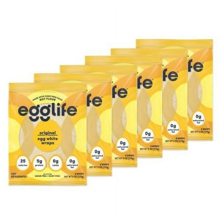 Egglife Egg White Wraps  Original  Egg White Wraps  36 Total Wraps (6-6 Packs) - Gluten Free  Dairy Free  No Flour  Sugar Free  Keto Friendly  Paleo  