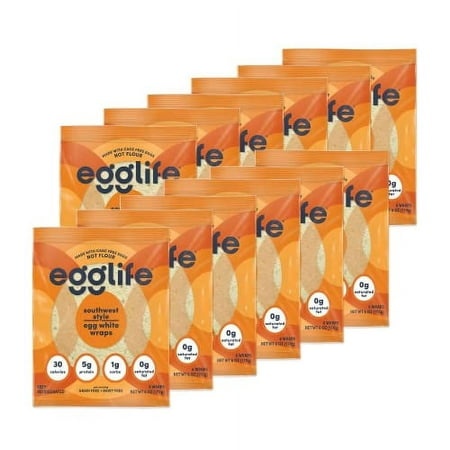 Egglife Egg White Wraps  Southwest  Egg White Wraps  72 Total Wraps (12-6 Packs) - Gluten Free  Dairy Free  No Flour  Sugar Free  Keto Friendly  Paleo