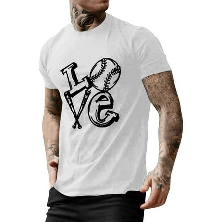 GZWYHT Mens T-Shirts Mens Graphic T-Shirts Men S Summer Baseball Letter Printed Round Neck Short Sleeved T Shirt Tshirts Shirts Men Clothing White L