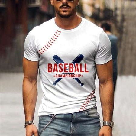 GZWYHT Mens T-Shirts Mens Graphic T-Shirts Men S Summer Baseball Print Slim Stretch Short Sleeve T Shirt Tshirts Shirts Men Clothing White 3 L