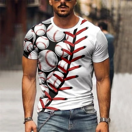 Gephdiin Graphic Tees Mens T-Shirts Men S Summer Baseball Print Slim Stretch Short Sleeve T Shirt Graphic Tees Men Mens Shirts Polyester White 4 L