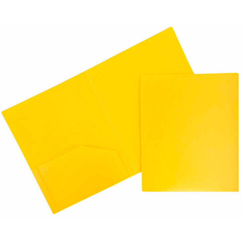 JAM Paper Heavy Duty Plastic Two Pocket Presentation Folders  Yellow  108/pack