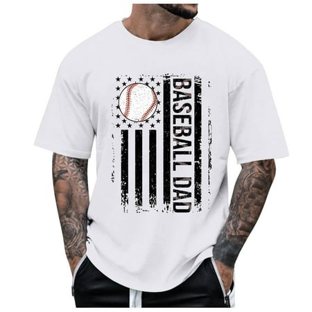 TIWEKE Men Short Sleeve Tops Male Summer Baseball Graphic Plus Size T Shirt Printed Solid Color Short Sleeve Top White L