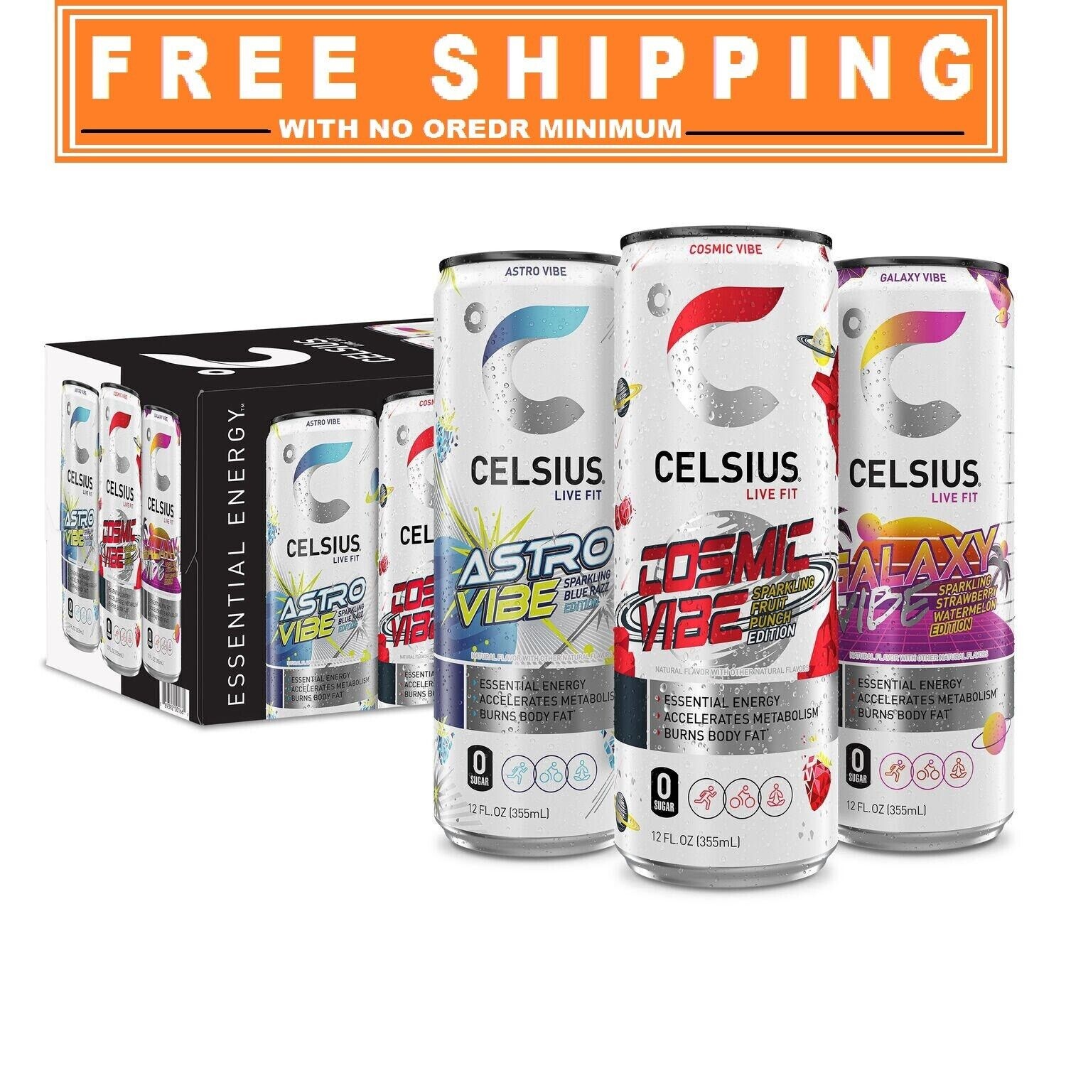 Celsius Space Vibe Variety Pack 12 Fluid Ounce (Pack of 18)