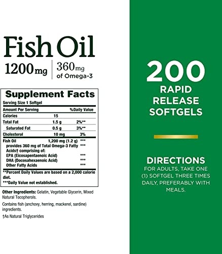 Nature's Bounty Fish Oil, Supports Heart Health, 1200 Mg, Rapid Release Softgels, 200 Ct (Pack of 2) thumbnail
