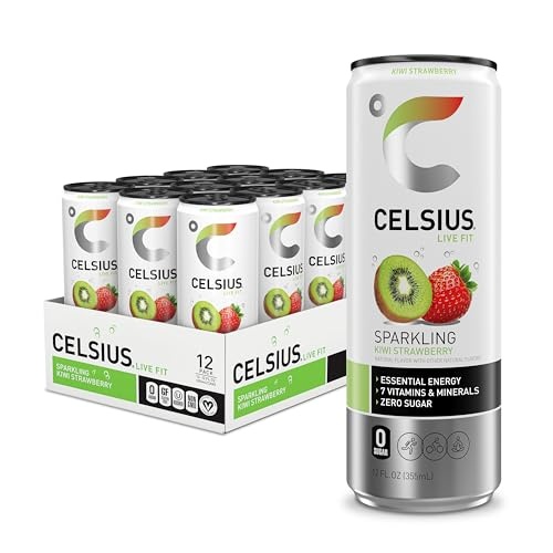 CELSIUS Sparkling Kiwi Strawberry, Functional Essential Energy Drink 12 Fl Oz (Pack of 12)