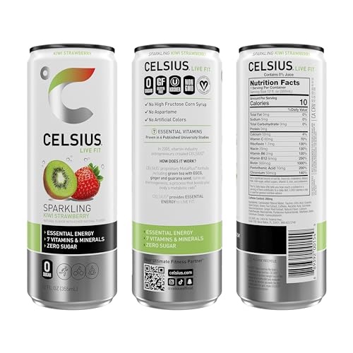 CELSIUS Sparkling Kiwi Strawberry, Functional Essential Energy Drink 12 Fl Oz (Pack of 12) thumbnail