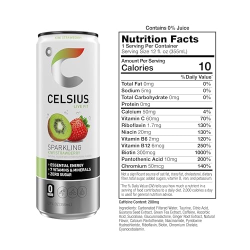CELSIUS Sparkling Kiwi Strawberry, Functional Essential Energy Drink 12 Fl Oz (Pack of 12) thumbnail