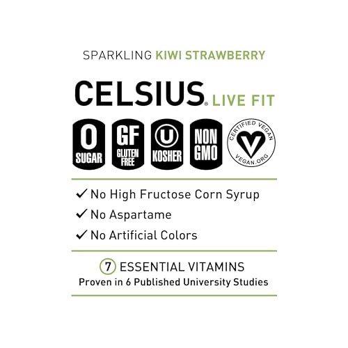 CELSIUS Sparkling Kiwi Strawberry, Functional Essential Energy Drink 12 Fl Oz (Pack of 12) thumbnail