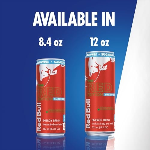 Red Bull Red Edition Sugar Free Energy Drink, Watermelon, with 114mg Caffeine Plus Taurine & B Vitamins, 12 Fl Oz, 6 Packs of 4 Cans (Pack of 24) thumbnail