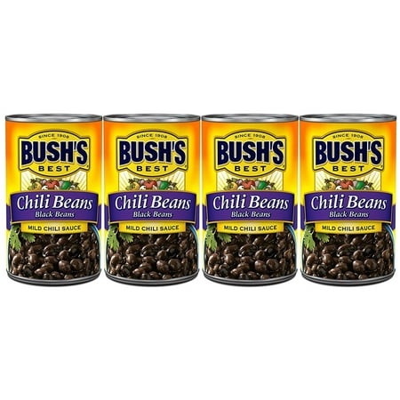 Bush S Chili Beans  Canned Black Beans in Mild Chili Sauce  15.5 Oz Can  Pack of 4
