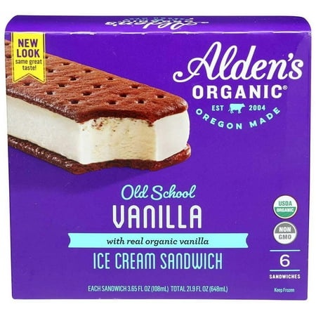 Aldens Organic Old School Vanilla Ice Cream Sandwich  3.65 Fluid Ounce - 6 Count per Pack - 12 Packs per Case.