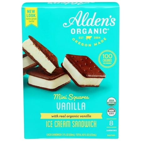 Aldens Organic Vanilla Mini Square Ice Cream Sandwich  2 Fluid Ounce - 8 Count per Pack - 12 Packs per Case