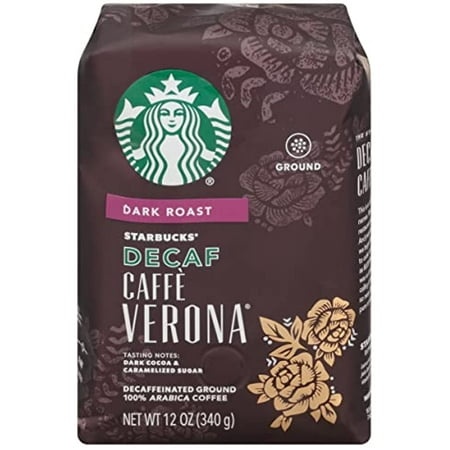 Starbucks Decaf Caffe Verona Ground Coffee  Dark Roast  Decaffeinated Ground Coffee  100% Arabica Coffee  Dark Cocoa Texture  12-Ounce Bag (Pack of 1 