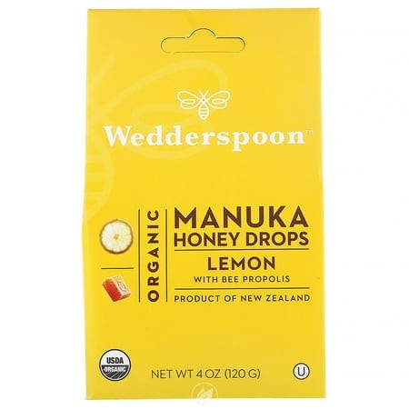 (3 Pack) WEDDERSPOON Organic Manuka Honey Drops - Lemon 4 OUNCE