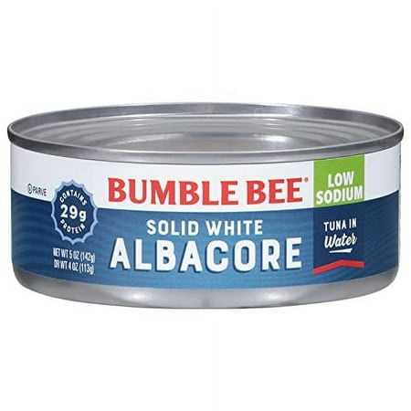 Bumble Bee Low Sodium Solid White Albacore Tuna in Water  5 Oz Can (Pack of 12) - Wild Caught Tuna - 29g Protein per Serving - Non-GMO  Gluten Free  K