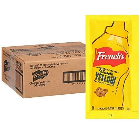 French S Classic Yellow Mustard Packets  200 Count - One 200 Count Individual Yellow Mustard Packets  Perfect Single-Serve Size for Delivery and Takeo